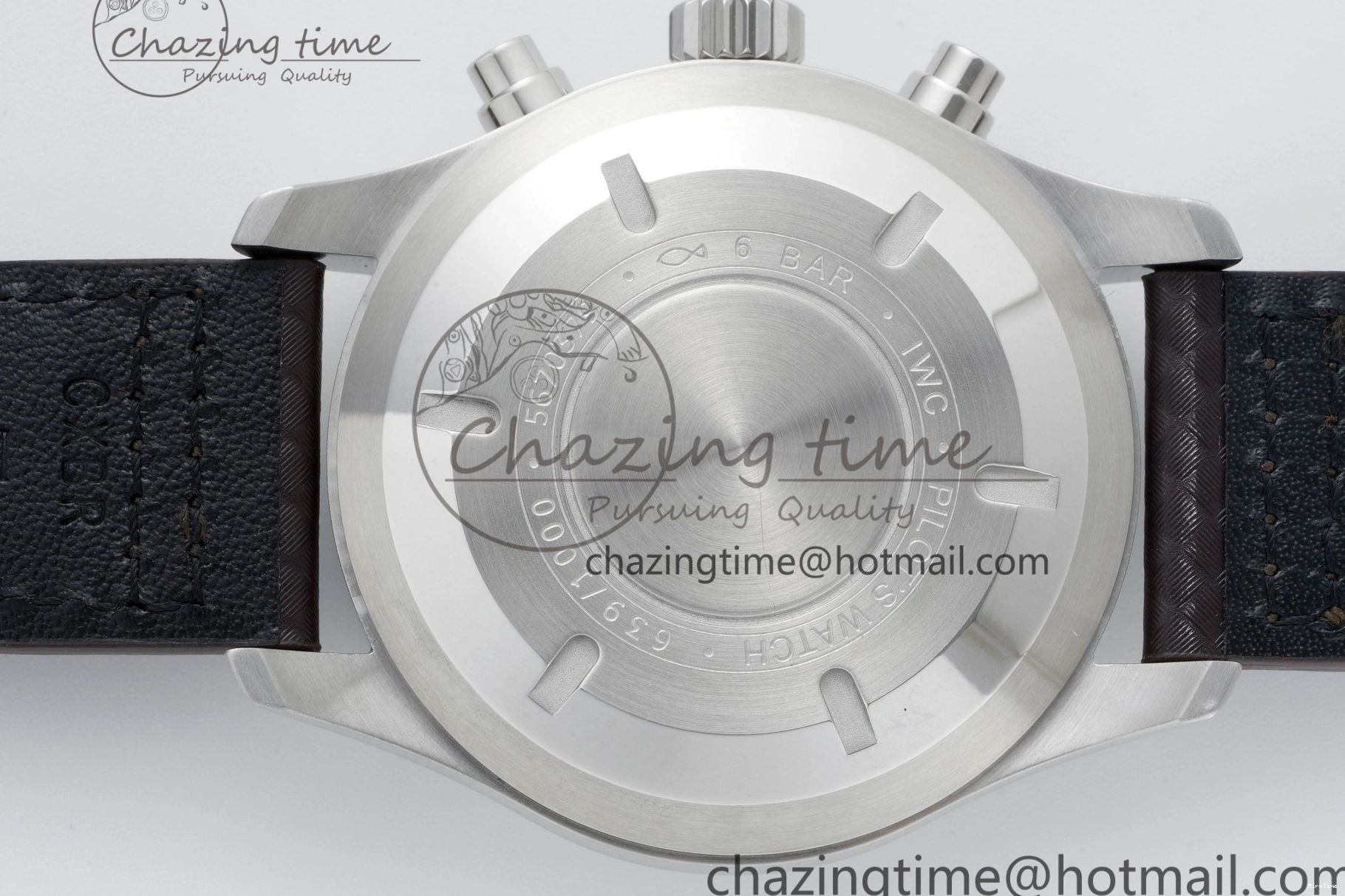 MIROTIME 0126 Pilot Chrono SS AZF 1:1 Best Edition Black Dial Orange Markers on Brown Leather Strap A EasyCare 7065